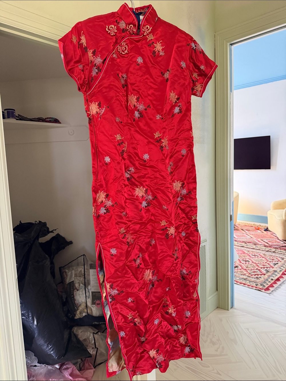 Classic Red Floral Cheongsam Dress